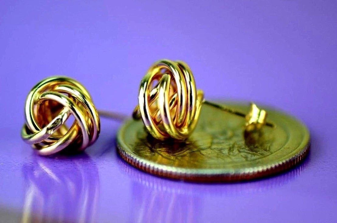 14K Yellow and White Gold Polished Love Knot Stud Earrings
