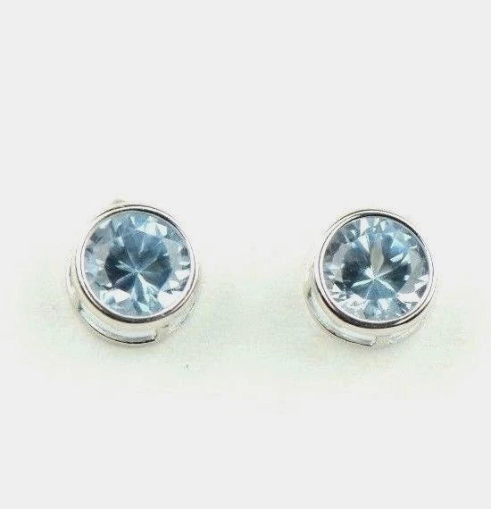 14K Round Bezel3mm Set White Gold Birthstone Earrings