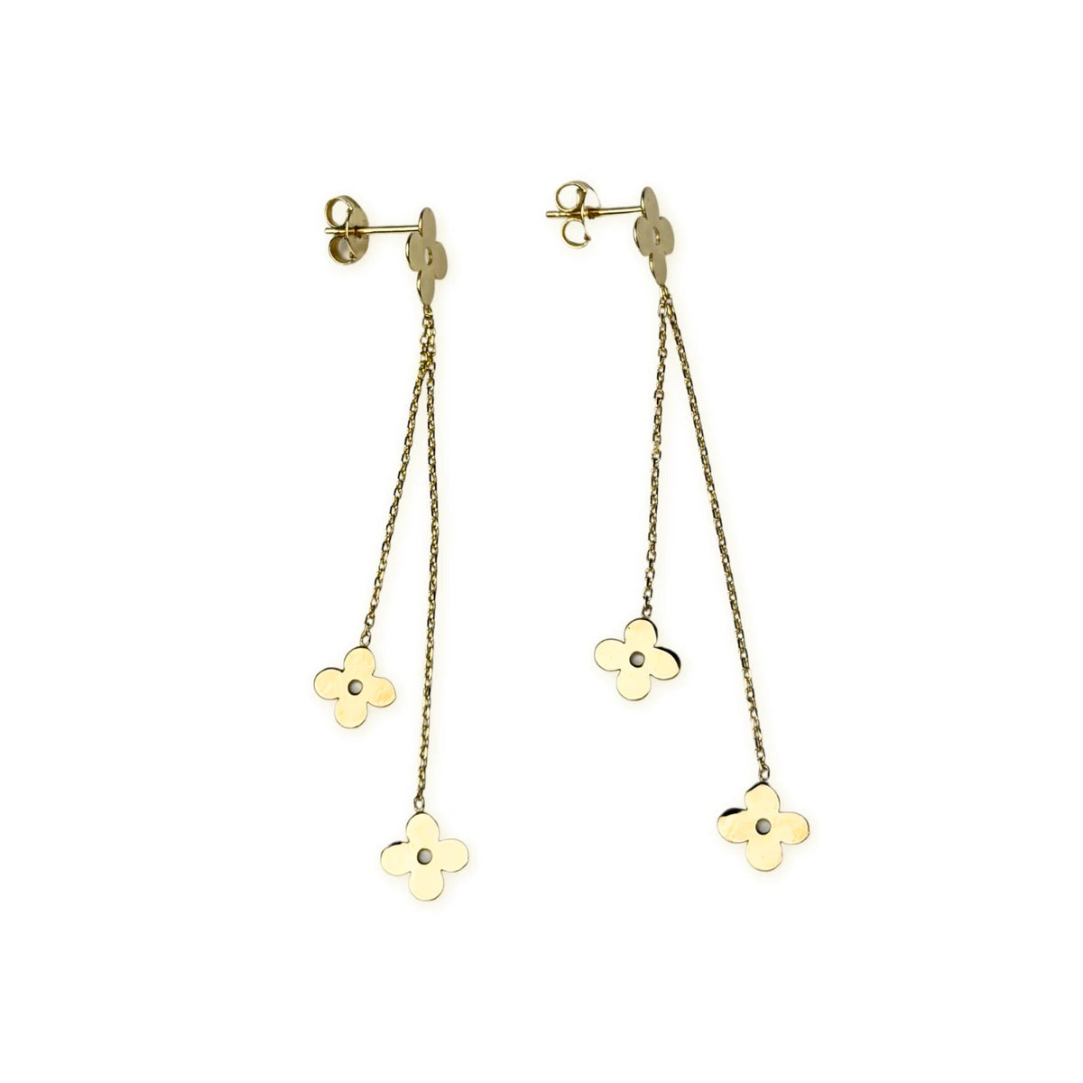 14k Yellow & White Gold Classic Clover Push Back Earrings for Women