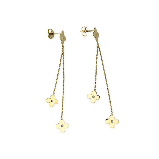 14k Yellow & White Gold Classic Clover Push Back Earrings for Women