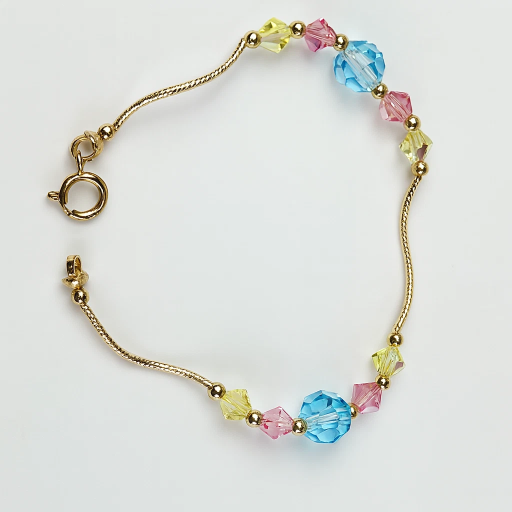 14K Yellow Gold Crystals Elegant Bracelet Kids Baby Girls & Boy
