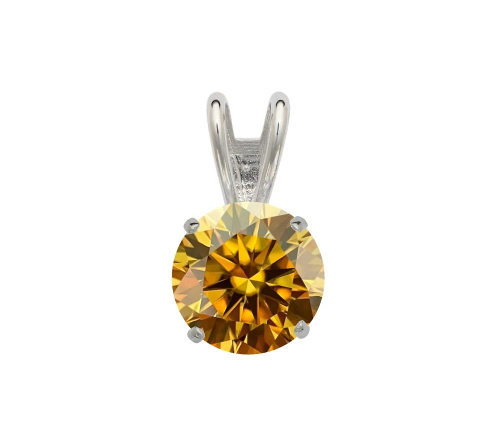14K Gold GRA Certified D-VVS1 Round White Champagne Moissanite Pendant