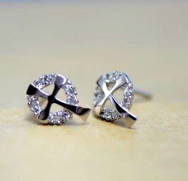 14K White or Yellow Gold Cross CZ Stud Earrings