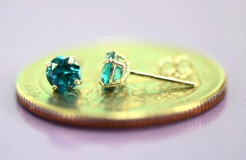 14K Solid White Gold 4mm Round Birthstone Stud Earrings with Push Back