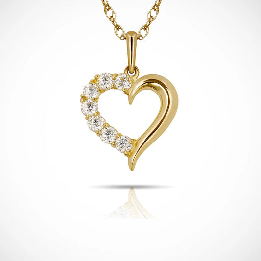 14k Yellow & White Gold CZ Open Heart Charm Pendant For Girl