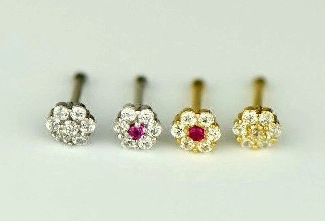 14k Yellow or White Gold Flower Round Nose Piercing