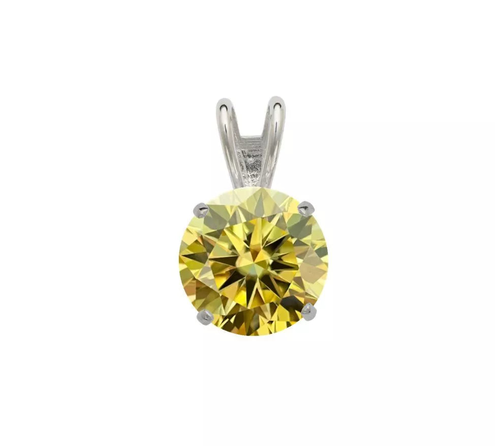 14K Gold GRA Certified D-VVS1 Round White Lemon Yellow Moissanite Pendant
