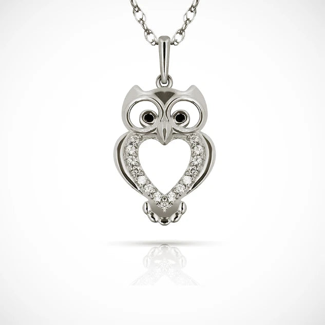 14k Yellow & White Gold CZ OWL Pendant For Women Jewelry