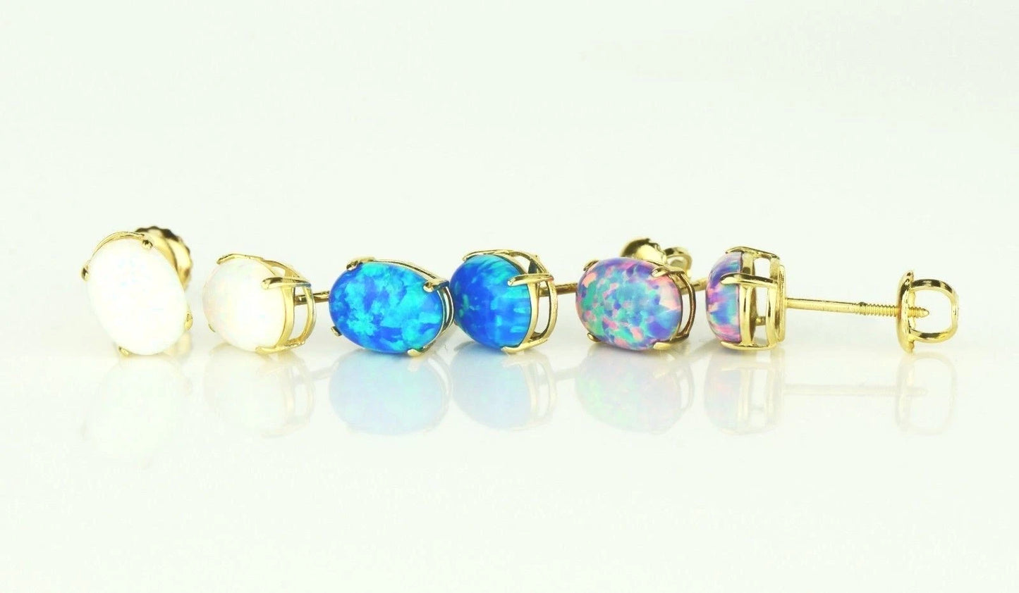 14k Yellow & White Gold Oval Opal Screw Back Stud Earrings for Earrings