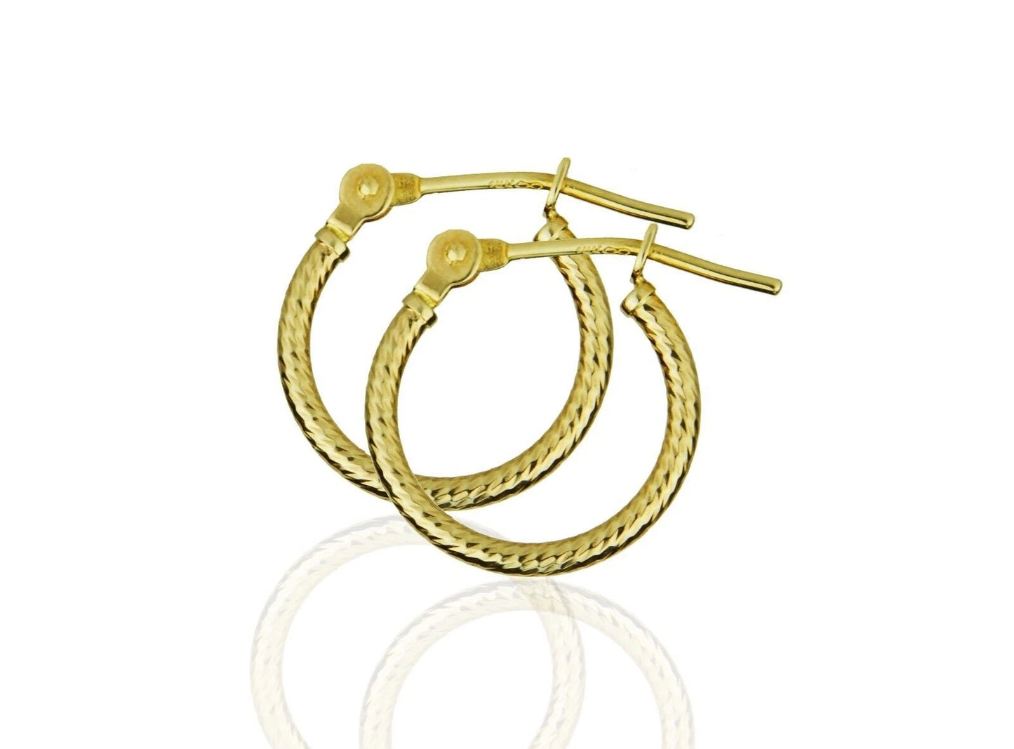 14k Yellow or White Gold Diamond Cut Hoop Earrings