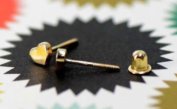 14K Solid White Yellow Gold Metal Heart Shape Stud Earrings