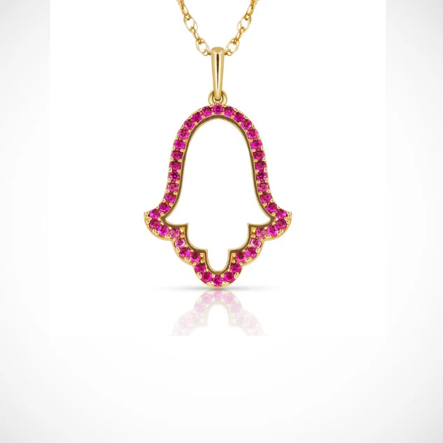 Hamsa Hand Evil Eye Charm Pendant For Women Simulated CZ Crystal 14k Yellow Gold