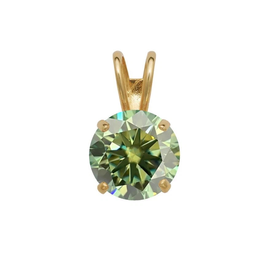 14K Gold GRA Certified D-VVS1 Round Green Moissanite Pendant