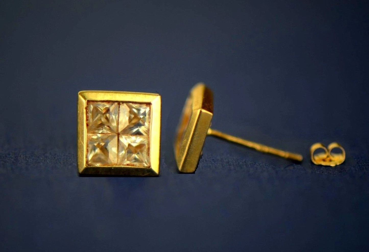 14K Yellow or White Gold Fancy Square CZ Stud Earring