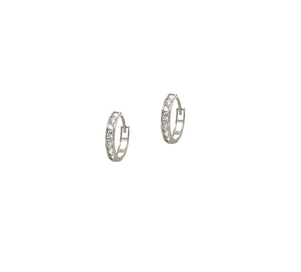 14K White Gold Huggie High Shine Polish Hoop Earrings