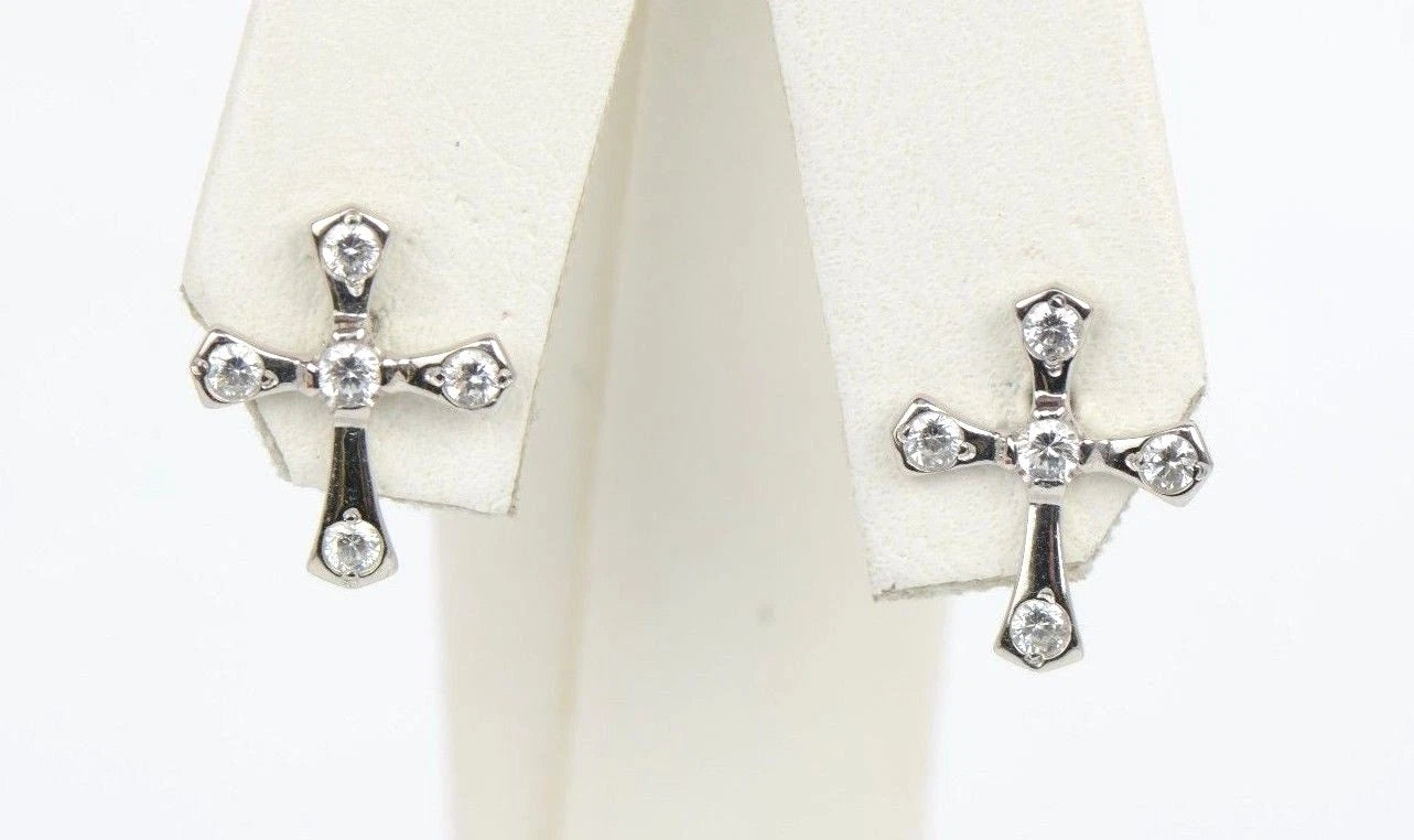 14K Yellow or White Gold Cubic Zirconia Cross Graceful Earrings
