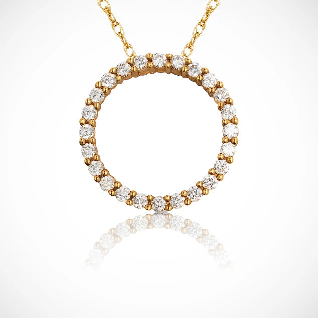 14K Yellow & White Gold Circle CZ Pendant For Women