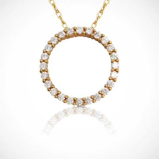 14K Yellow & White Gold Circle CZ Pendant For Women