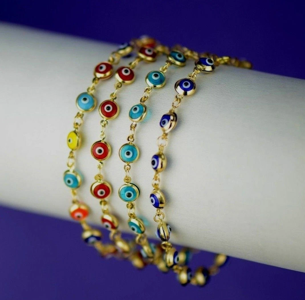 14k Gold Yellow Evil Eye Bracelet