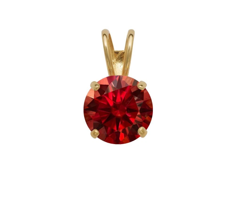 14K GRA Certified D-VVS1 Round Gold Garnet Moissanite Pendant