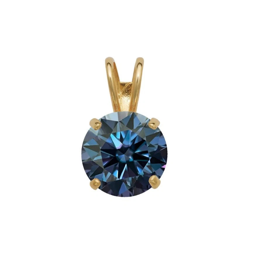 14K Gold GRA Certified D-VVS1 Round Blue Moissanite Pendant