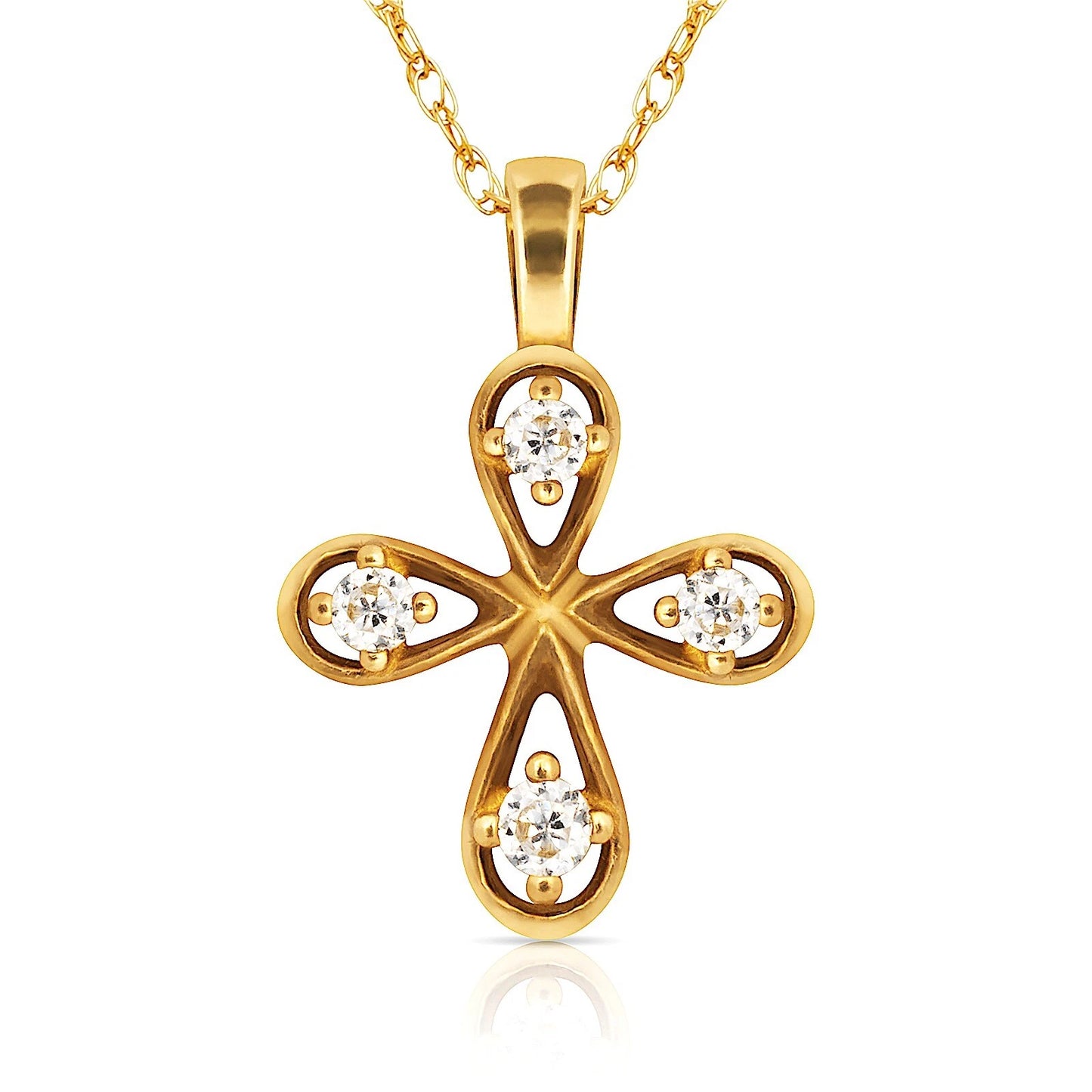 14K Yellow & White Gold CZ Flower Pendant for Women