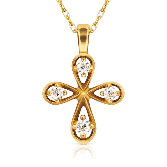 14K Yellow & White Gold CZ Flower Pendant for Women
