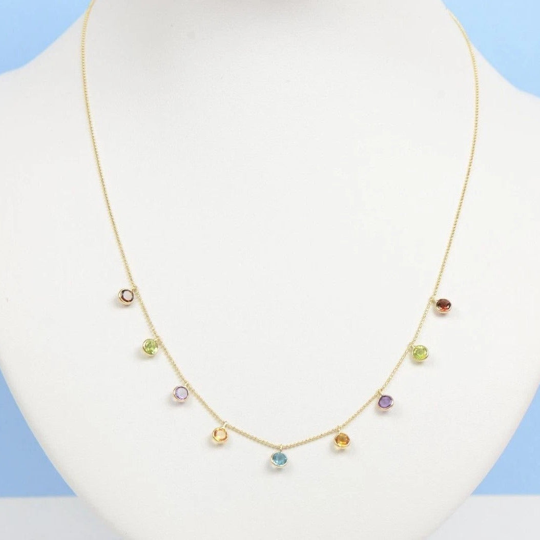 14k Yellow Gold Round Multi CZ by the yard 18" Cleopatra Necklace