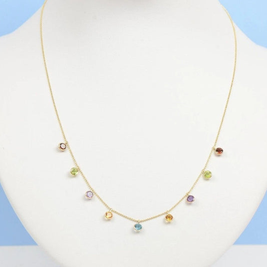 14k Yellow Gold Round Multi CZ by the yard 18" Cleopatra Necklace