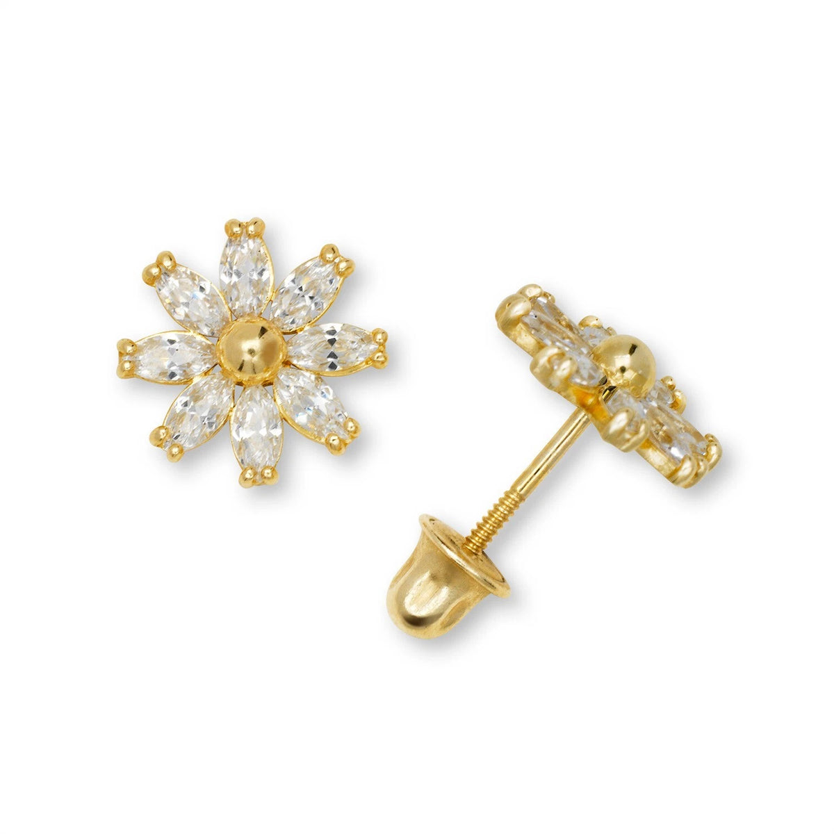 14K Yellow & White Gold Flower Pretty Earrings for Women