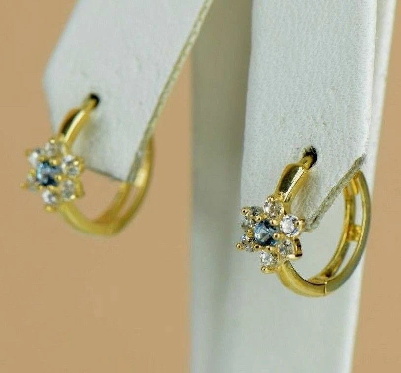 14k Yellow Gold Flower Huggies Hoop Earring Birthstone