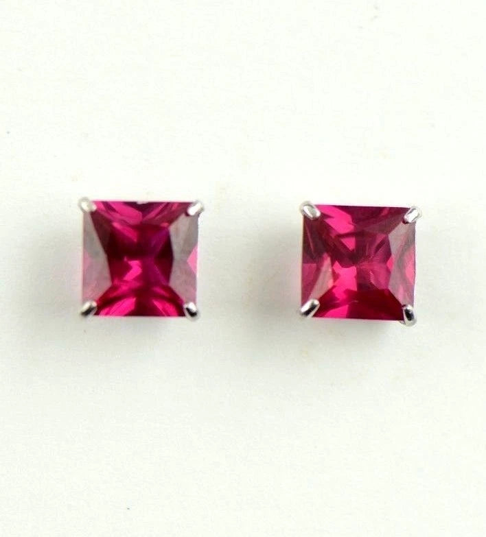 14k White Gold Solid Square Princess Cut Birthstone 6MM CZ Stud Earrings