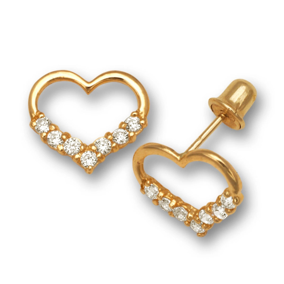 14K Yellow & White Gold Heart Screw Back Earrings For Women