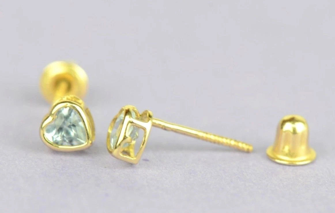 14K Yellow Gold Heart Shaped 3mm x 3mm Stud Earrings for Women