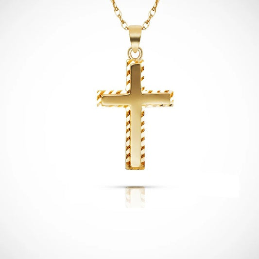 14K Yellow & White Gold Border Cross Pendant For Women