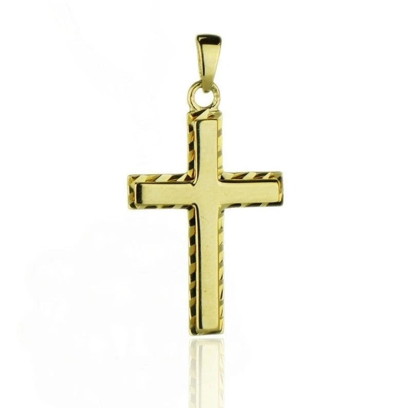 14k Yellow and White Gold Diamond Cut Cross Pendants