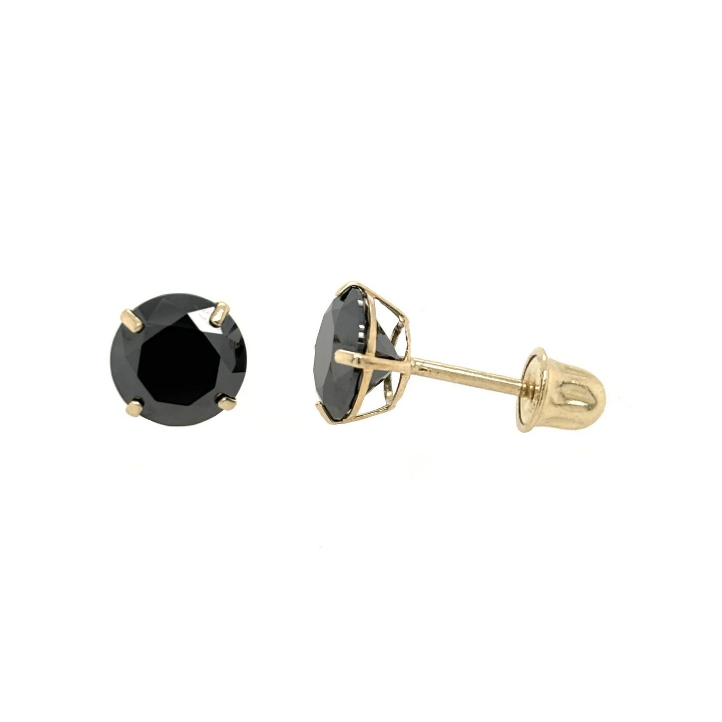 Gold 14K GRA Certified D-VVS1 Round Black Moissanite Screw Back Studs Earrings