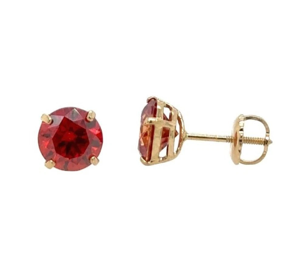 14K Gold GRA Certified D-VVS1 Round Garnet Moissanite Back Screw Studs Earrings