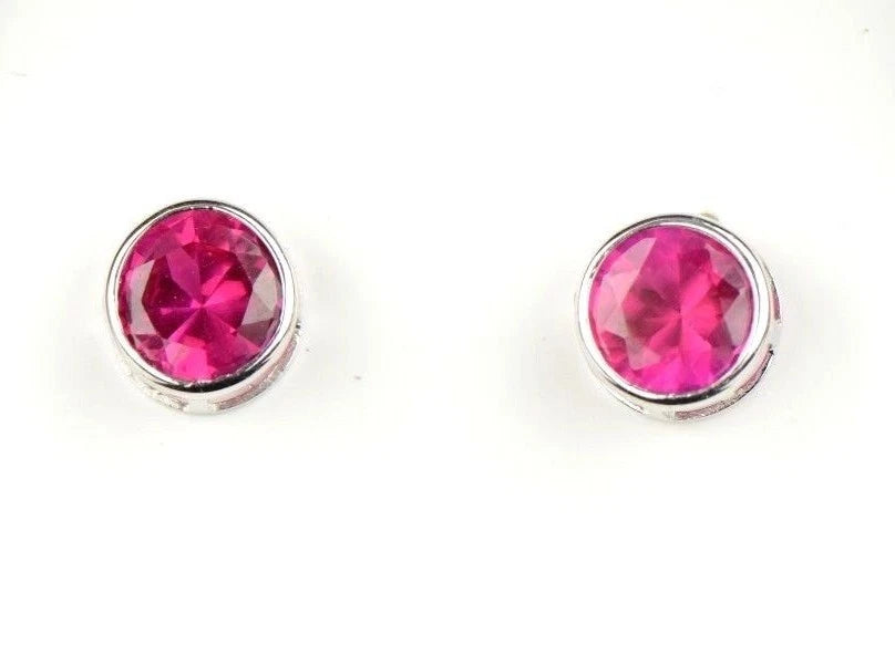 14K Round Bezel Set 5mm White Gold Birthstone Earrings