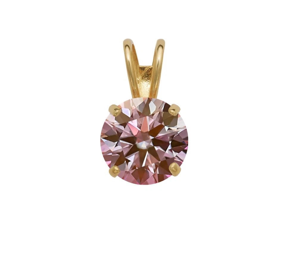 14K GRA Certified D-VVS1 Round Gold Pink Moissanite Pendant