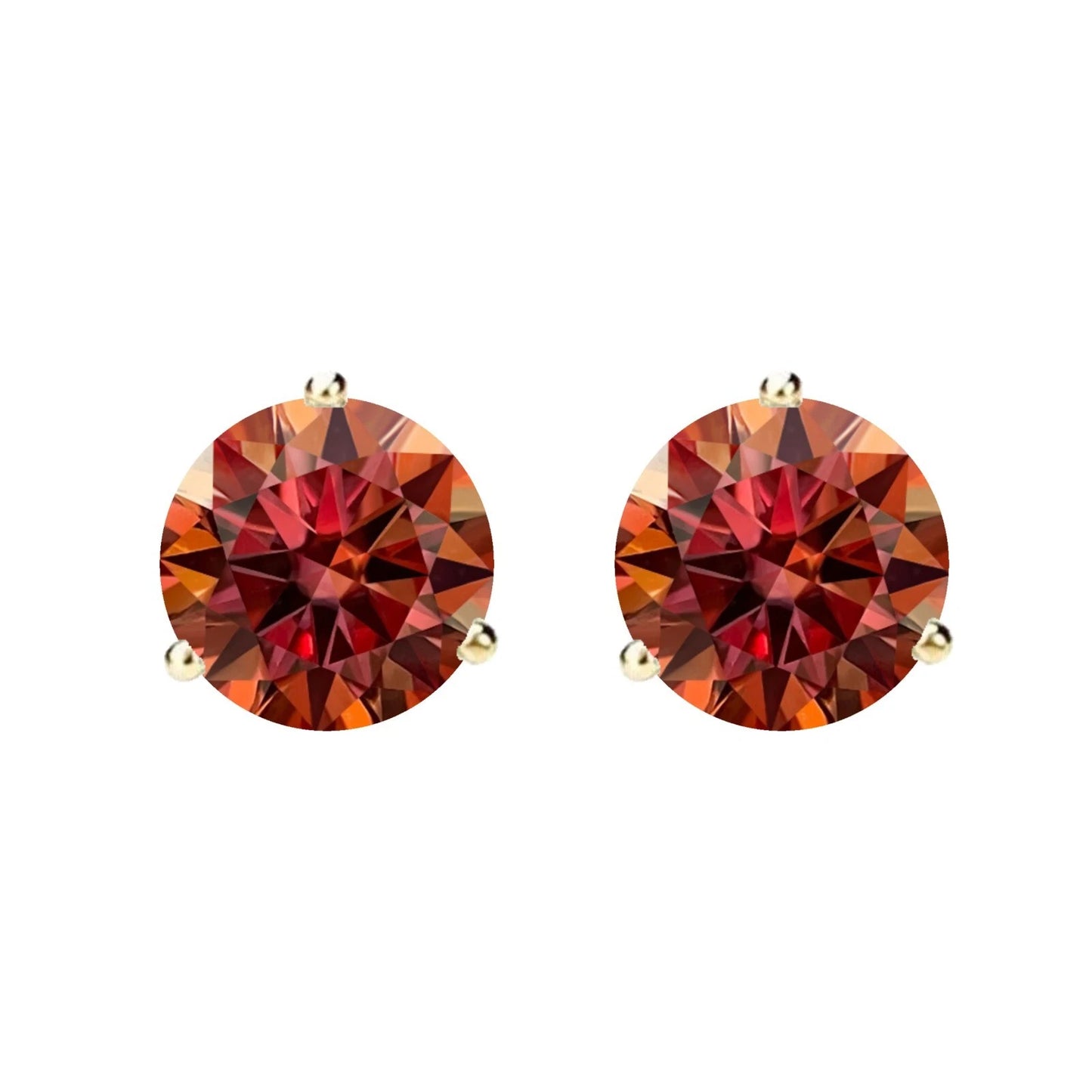 14KGold GRACertifiedD-VVS1 Watermelon Red Moissanite Push Back Stud Earrings