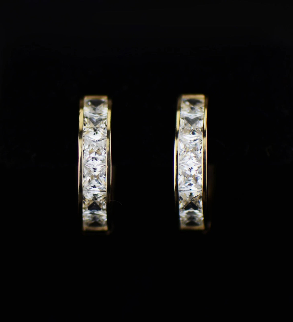 14K Yellow Gold Princess Cut Huggie Hoop Earrings