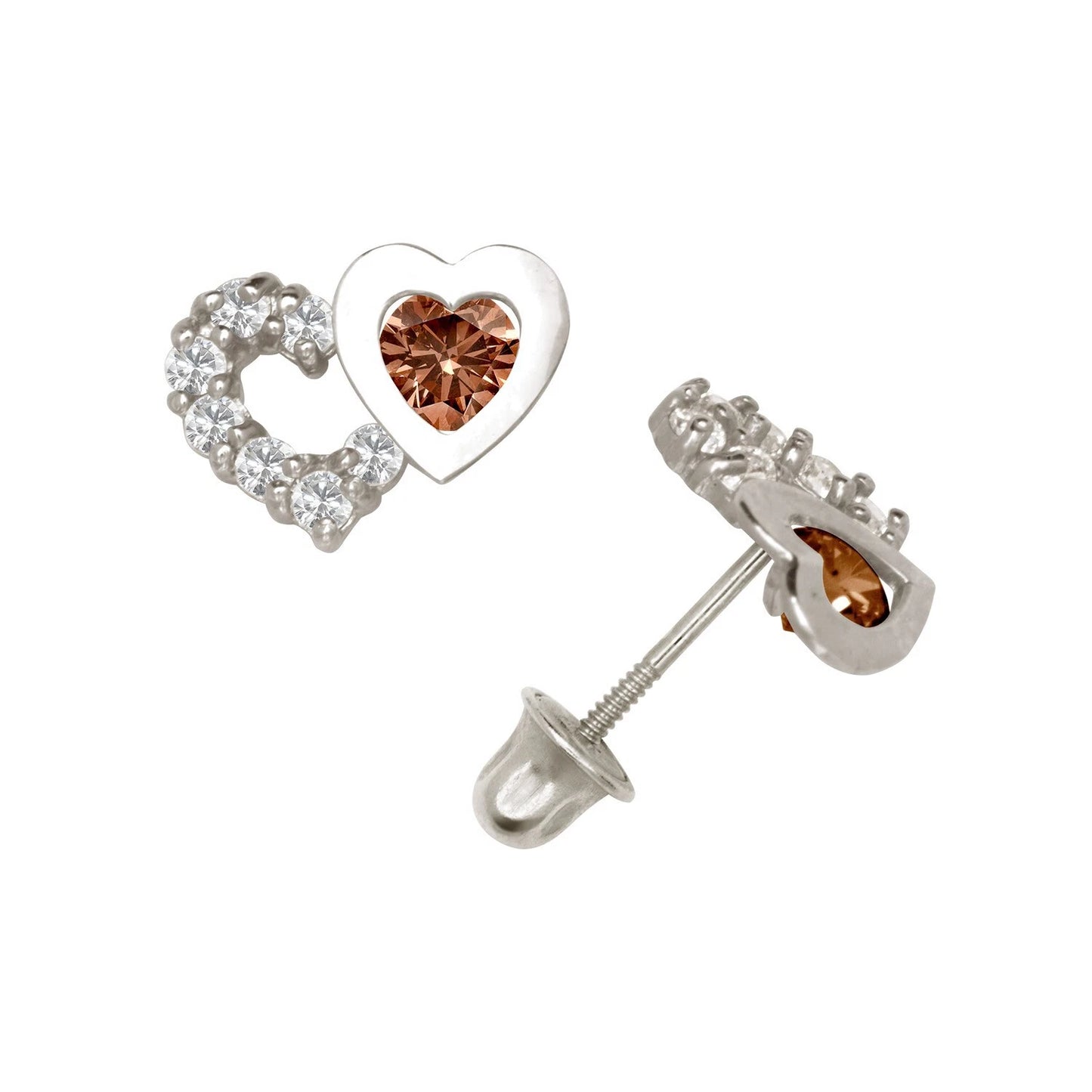 14K Yellow & White Gold Classic CZ Heart Shaped Stud Earrings for Women