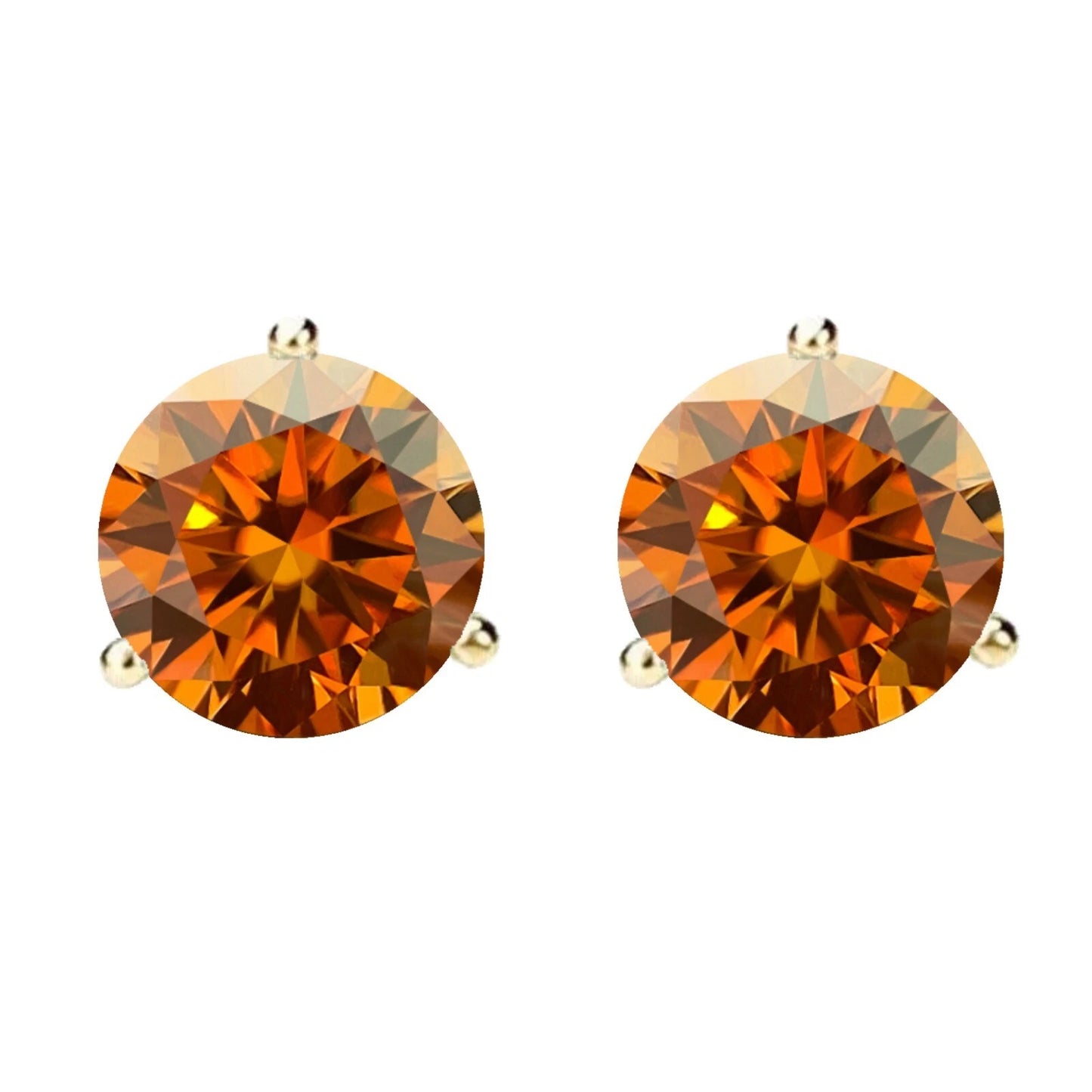 14KGold GRACertifiedD-VVS1 Orange Moissanite Martini PushBack Stud Earrings