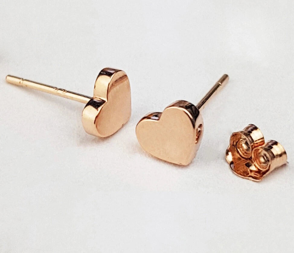 14K Yellow / White / Rose Gold Heart Stud Earrings