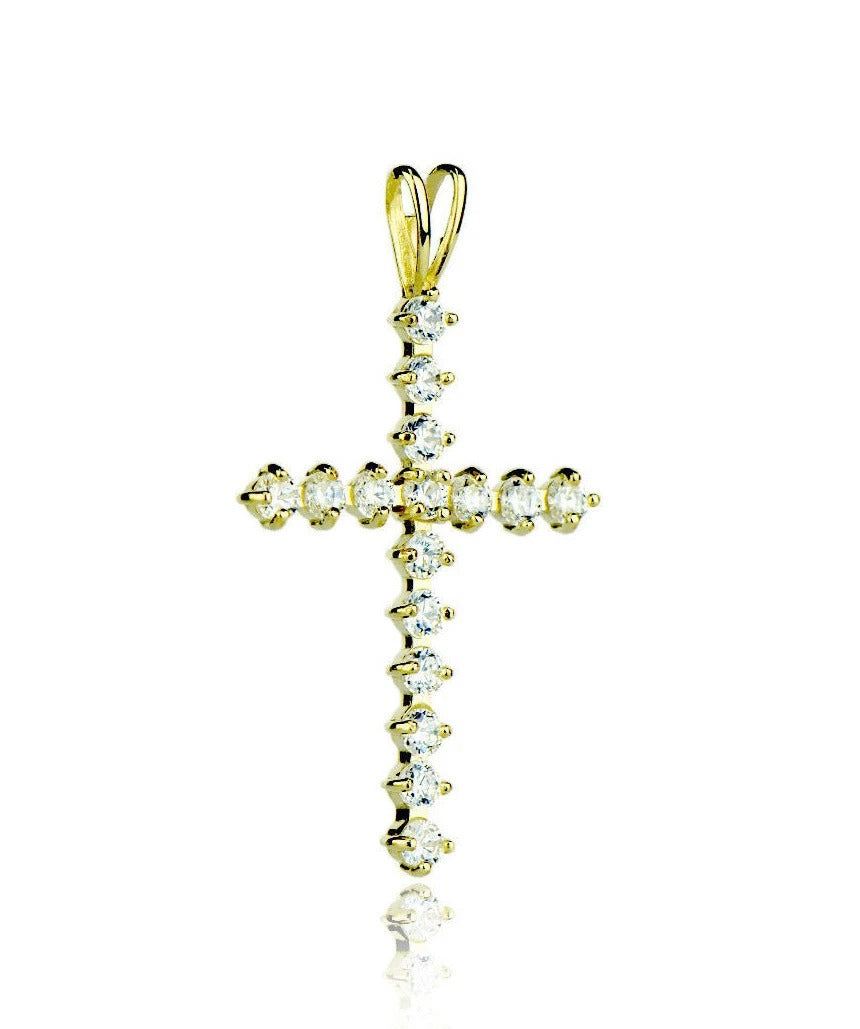 14k White or Yellow Gold Cz Cross Pendant