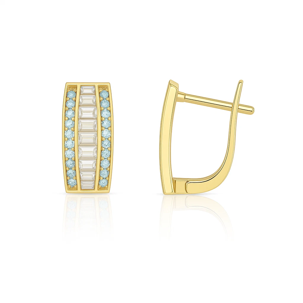 14k Yellow Gold CZ Beautiful Leverback Earrings for Women