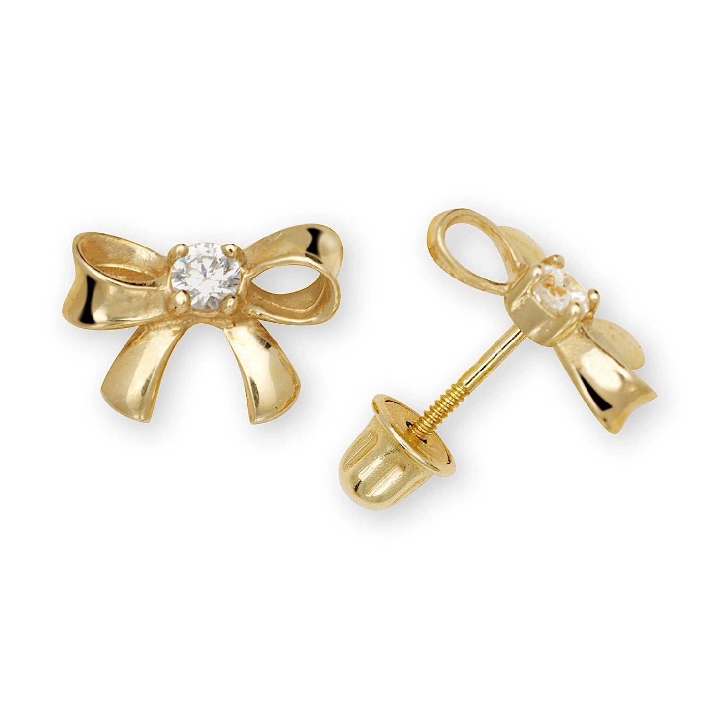 14K Yellow & White Gold Unique CZ Bow Earrings for Women