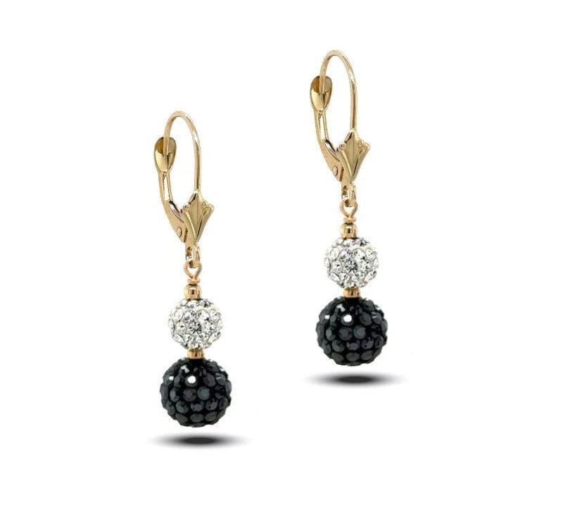 14K Yellow Gold Leverback Dangle Earrings with Genuine Czech Crystals For Woman
