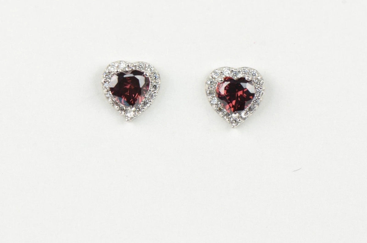 14k Solid White Gold Halo Heart Stud Earrings